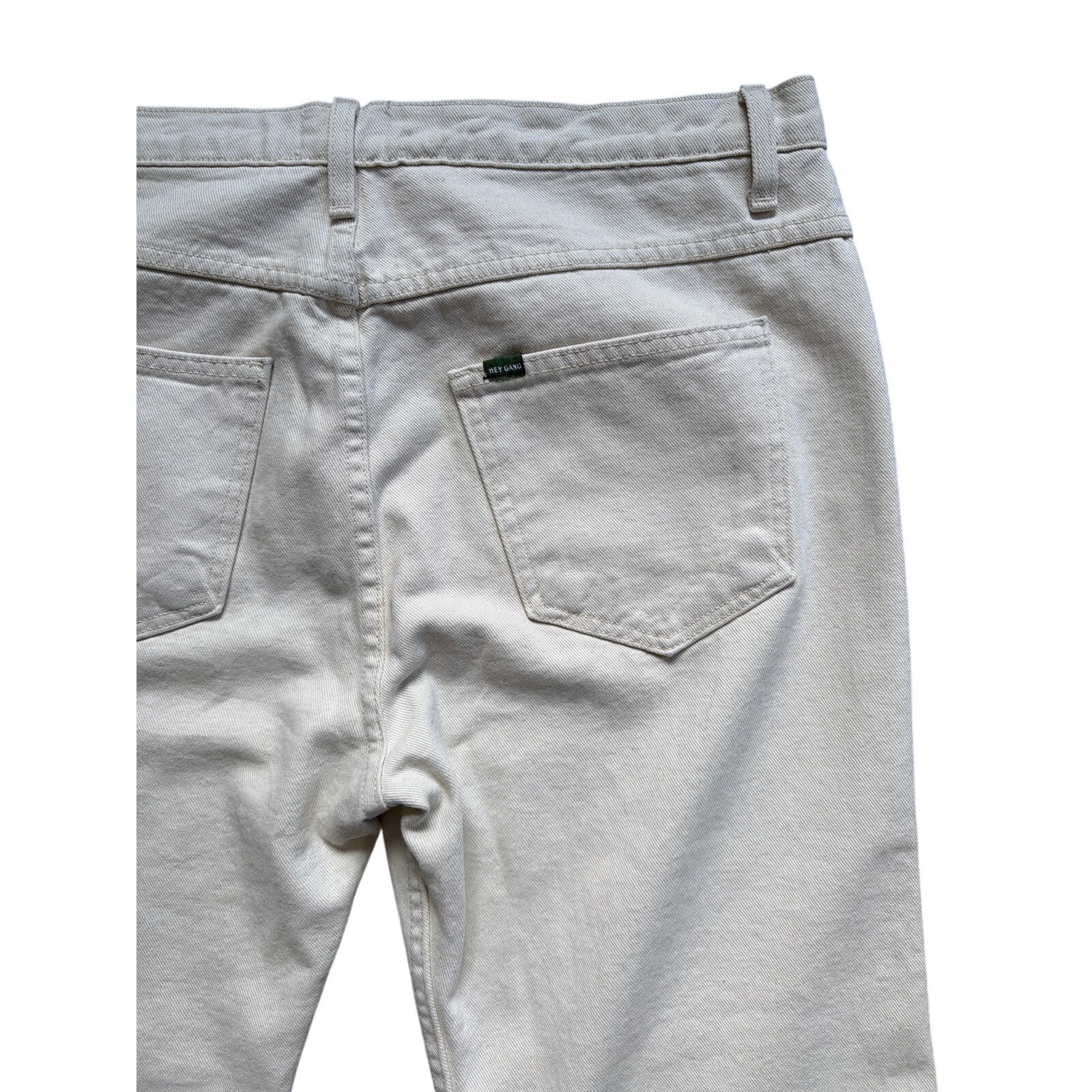 Nwt Hey Gang Cream Straight Leg Double Knee Jeans 100% Cotton Women’s Size 32 — image 5 of 6